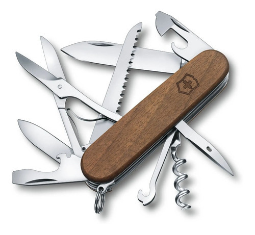 Victorinox Navaja Huntsman De Madera, Marrón, 13 Usos Color Marrón
