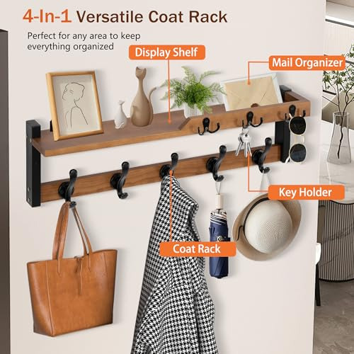 Perchero De Pared Con Estante 4 En 1, Ganchos Para Abrigos D