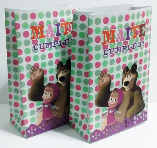 Bolsitas Papel Golosineras Masha Y El Oso X10 Personalizadas