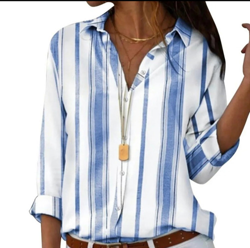 Camisa De Mujer Rallada Todos Los Talles Hasta 5xl