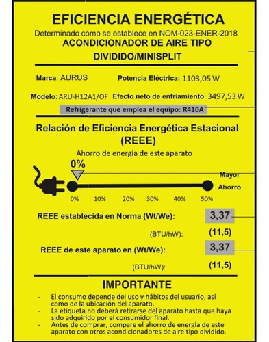 Minisplit Aurus 1 Tonelada 110v Frio Calor Aru-h12a1/of Blanco