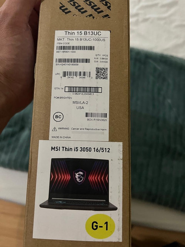 Msi Thin 15 B13uc-1000us I5- Rtx3050 - 16gb Ram - 512 Ssd Gris