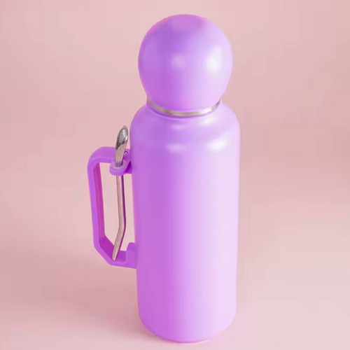 Termo Matero Set Pico Cebador Con Mate Y Bombilla Con Manija Lila