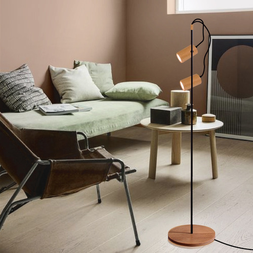 Lámpara De Pie Madera Direccional 2 Luces Led Buena Luz