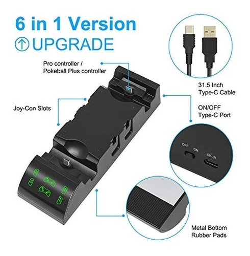 Imagen 3 de 5 de Base De Carga Para Nintendo Switch Joy-cons, Pro Controller
