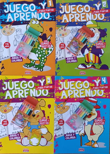  Juego Y Aprendo Lote Por 4 Libros + 4 Cajas De Lapices