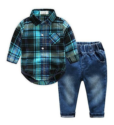  Conjunto Niño Kimocat Camisa Cuadros Y Jeans 