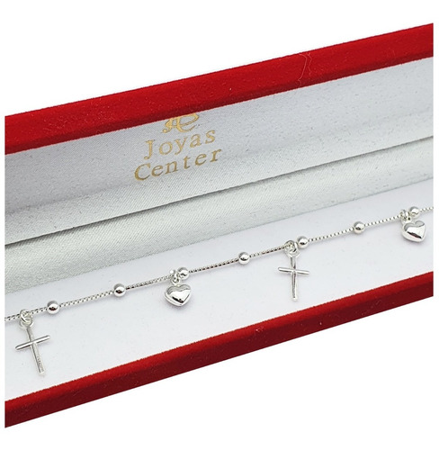 Pulsera Cruz Amor Corazón Plata 925 Comunión  Bautismos