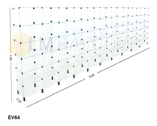 Estante De Vidro 5,00 X 1,90 X 0,30 Cor Preto