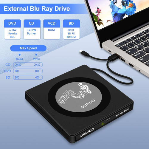 Unidad De Rayos Blu Externa, Usb 3.0 Type-c Portable Blu Ray