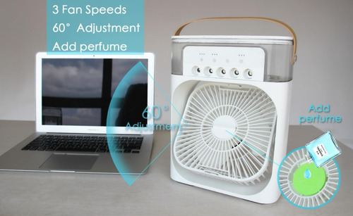 Mini Aire Acondicionado Portátil 3 Velocidades Escritorio 20 Cm Blanco Blanco Plástico 4
