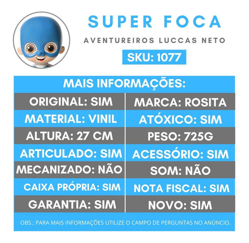 Boneco Aventureiros Super Foca Luccas Neto Rosita | Parcelamento sem juros