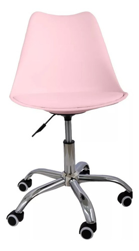 Silla De Oficina Acolchonada Eames Tulip Con Ruedas Cómoda Rosa Piel Sintética