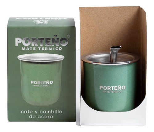 Mate Termico C/ Bombilla Porteño Acero Inoxidable Caja