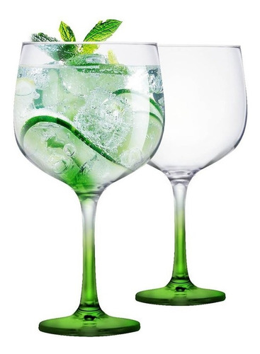 2 Taças Gin De Vidro 650ml Ideal Tanqueray Beefeater Bombay Cor Verde