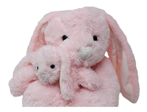 Peluche De Conejo Con  Su Bebe  Color Rosa Mide 18 Pulgadas