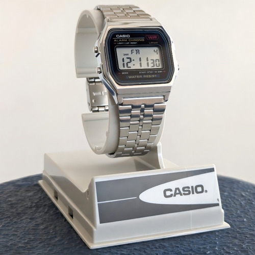 Relógio masculino feminino unissex Casio Original Vintage A159WA-N1df em aço cromado resistente à água com luz de alarme LED