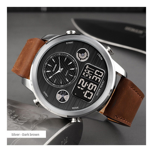 Relojes Impermeables De Cuero Luminosos Skmei Led Color Del Bisel Silver Shell Light Brown Belt