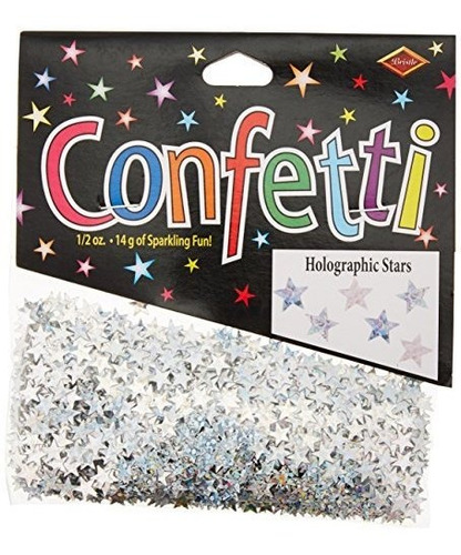 Beistle Cn054 Confeti De Estrellas Holograficas Plateadas, 1