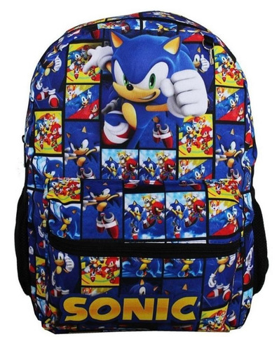 Mochila Sonic Infantil Juvenil Aulas Costas Cor Azul Desenho do tecido Liso