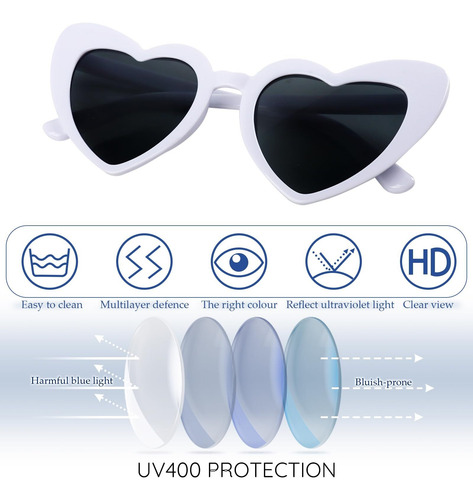 8 Pcs Gafas De Sol Corazón Blanco, Gafas Vintage Con Forma