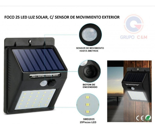 Lampara Led Luz Solar Sensor Movimiento 20 Leds Grandes