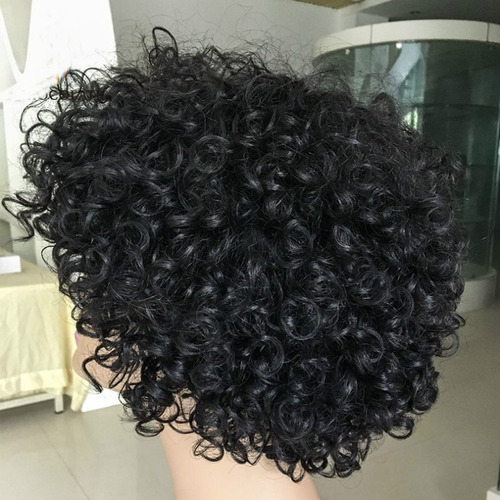 2025 Peluca Negra Rizada Corta Mujer Afro