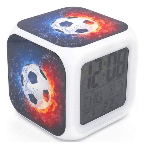 Reloj Despertador Digital Diseño Pelota Futbol Color Negro