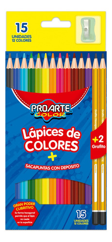 Lapices 12 Colores Proarte + 2 Grafitos + Sacapunta