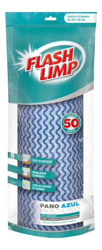 Pano Para Limpeza Multiuso Rolo 50 Unidades Flashlimp Cor Azul