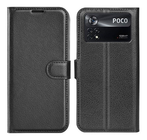 Capa Capinha Carteira Xiaomi Poco X4 Pro 5g Case Couro Flip Cor Preta