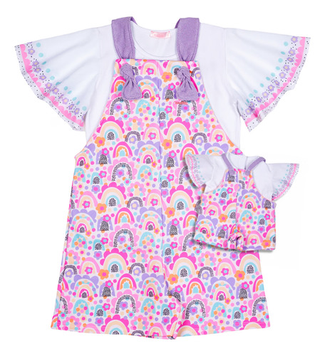 Conjunto Macacão Arco Iris + Roupa Da Boneca Ma0237 Marthiê