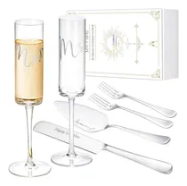 Comprar Lujoso Juego Copas Para Brindis De Boda Novios Con Servidor