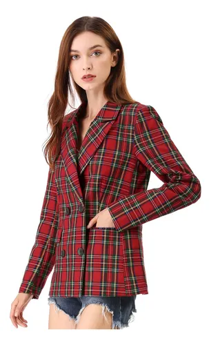 Chaqueta Blazer De Doble Botonadura Solapa Con Muescas Mujer