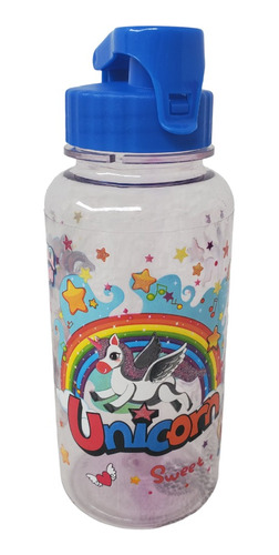 Botella Unicornio Glitter Con Tapa Flip Top 400 Cc
