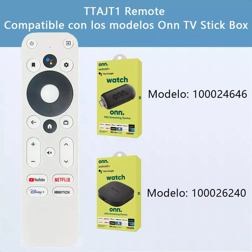 XTWE Control Remoto Compatible Con Onn Android Fhd 4k Uhd Streaming Stick Tv Box 100024646 100026240 Funcion De Voz Cor Branco