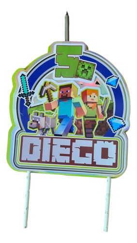 Topper Personalizado Cotillon Para Tortas Minecraft
