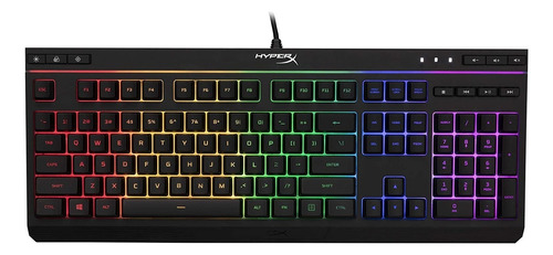 Teclado gamer HyperX Alloy Core RGB QWERTY español latinoamérica color negro con luz RGB