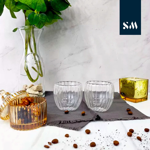 Set De 2 Vasos Pocillos 150ml Taza Hudson Doble Vidrio Cafe