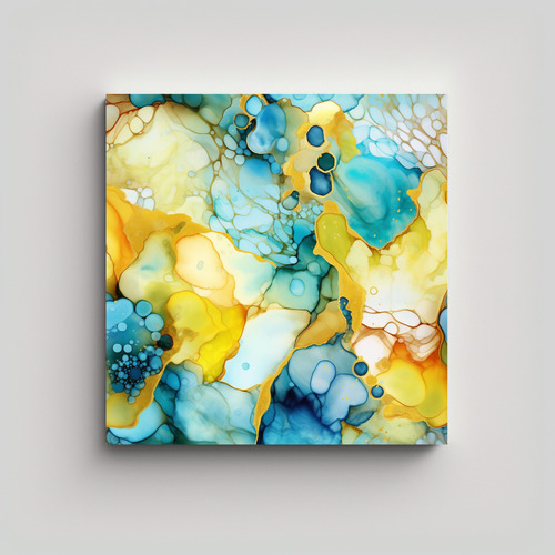 30x30cm Cuadro Alcohol Ink Mezcla Colores Dorado Flores