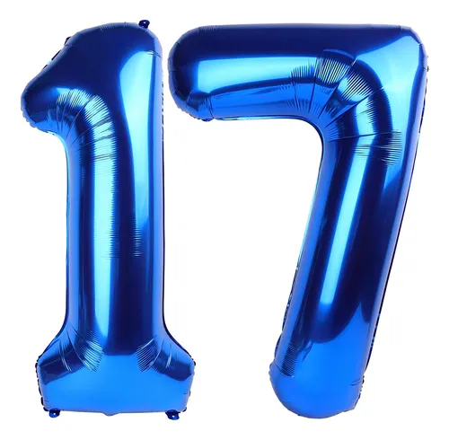 Globo Número 17 Azul Marino, Decoración Cumpleaños 17 Años