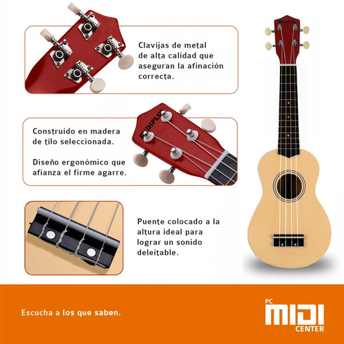 Imagen 5 de 9 de Ukelele Soprano Midiplus Madera Colores Varios + Funda