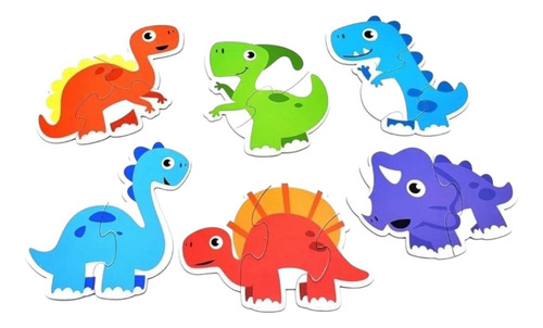 Caja 6 Rompecabezas Puzzles Dinosaurio Madera 17 X 13 Niños