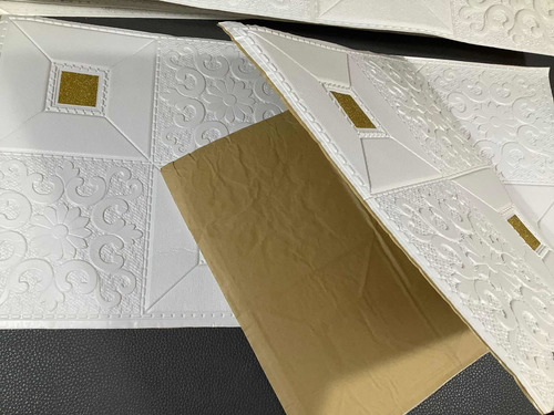 Imagen 7 de 7 de 20 Pegatinas Pared 70x35cm C/u Papel Tapiz 3d, Blanco Dorado