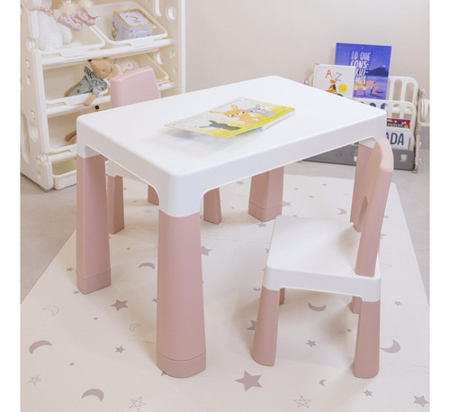 Set De Mesa Y 4 Sillas Para Niños Infantil Con Cajones Color Rosa