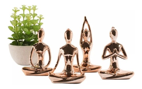 Kit 4 Estátuas Enfeite Decorativo Posições De Yoga Rosé Gold