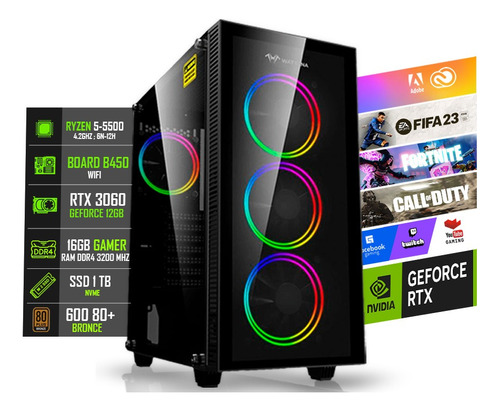 Torre Gamer Rgb Amd Ryzen 5 + 16gb + Nvme 1tb+ Gpu @pd