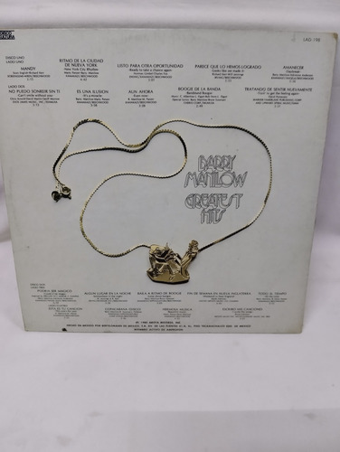 Lp Disco De Acetato Album Doble De Barry Manilow Gratest Hit (Usado)