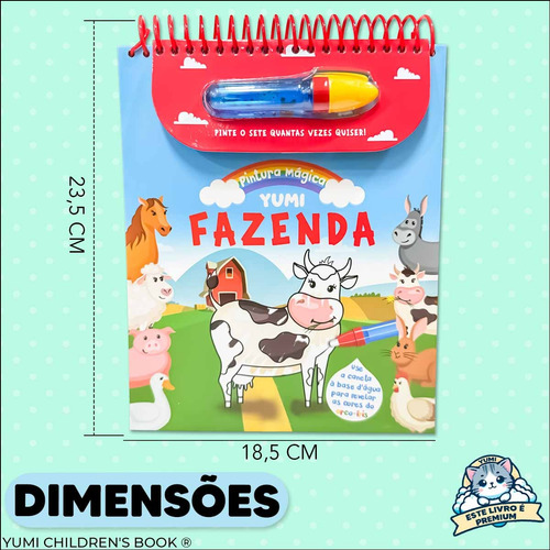 Livro Infantil : Pintura Mágica Animais Da Fazenda | Diversão Com Água Pinte Quantas Vezes Quiser - Grande Com Espiral