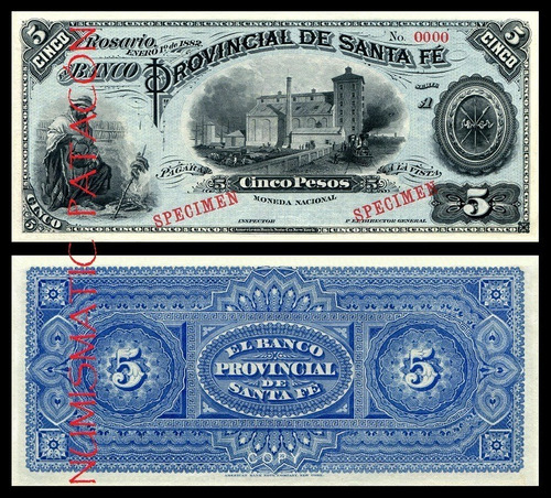 Billete 5 Pesos Moneda Nacional 1882 Santa Fe - Copia 828s